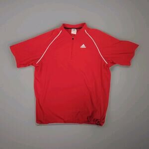Adidas Pullover Windbreaker Mens Large Red 1/4 Zip Golf Short Sleeve Drawstring